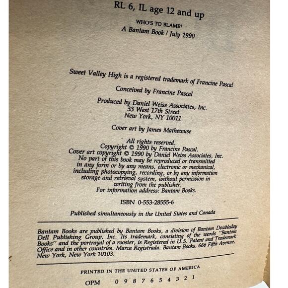 Sweet Valley High 1ST Edition First Print Book #66 Who's To Blame Vintage 1980's - Picture 2 of 9